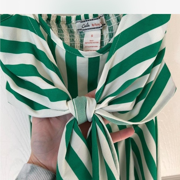 Green Striped Peep Hole Dressy Summer Beach Vacation Lightweight Jumpsuit - Picture 5 of 7